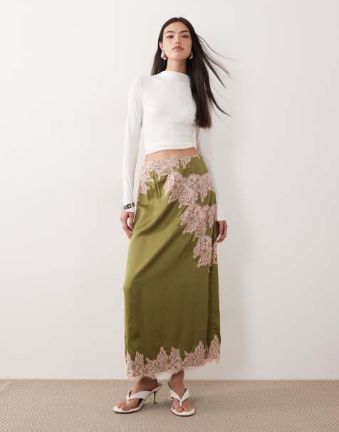 Never Fully Dressed lace midaxi skirt in green - view 1