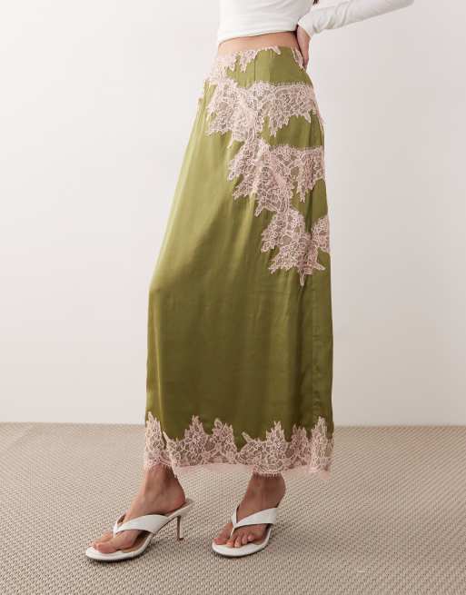 Never Fully Dressed lace midaxi skirt in green, 2 of 5