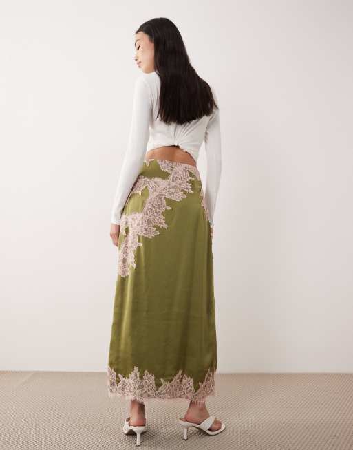 Never Fully Dressed lace midaxi skirt in green, 3 of 5