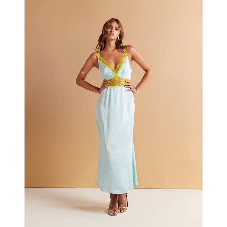 Never Fully Dressed lace trim satin slip midaxi dress in