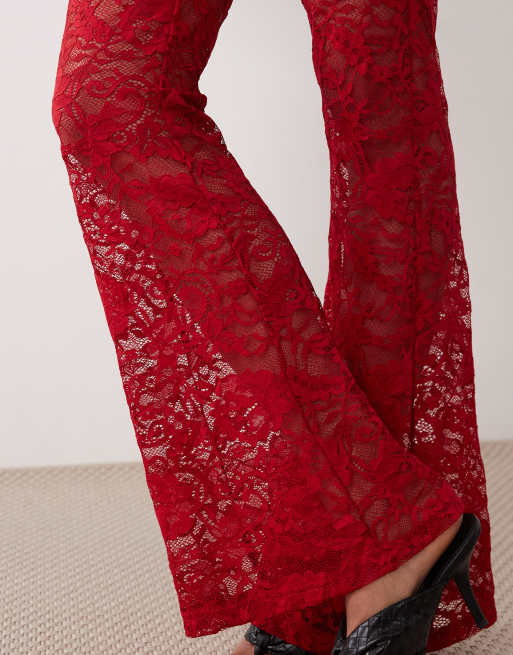 Never Fully Dressed lace wide leg pants in red, 2 of 5