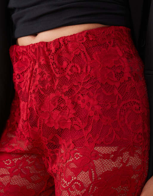 Never Fully Dressed lace wide leg pants in red, 4 of 5