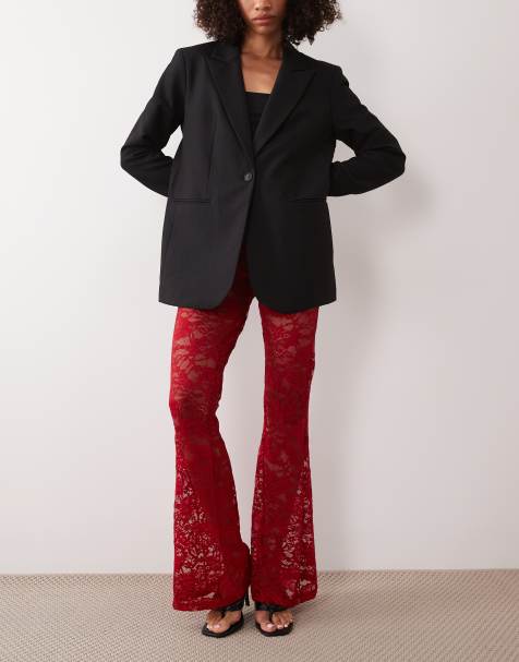 Never Fully Dressed lace wide leg trousers in red - view 1