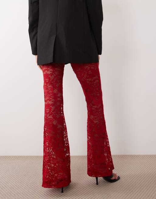 Never Fully Dressed lace wide leg trousers in red, 5 of 5