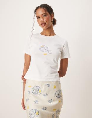 Never Fully Dressed Lemon Print Baby Tee In White