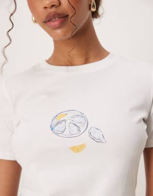 Never Fully Dressed Lemon Print Baby Tee In White
