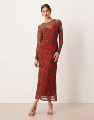 Never Fully Dressed Never Fully Dressed leopard bow mesh maxi dress in red