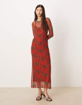 Never Fully Dressed Leopard Bow Mesh Midaxi Dress In Multi