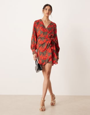 Never Fully Dressed Never Fully Dressed leopard bow satin mini dress in red
