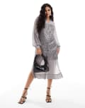 Never Fully Dressed Lila sequin shirt midaxi dress in gunmetal-Grey