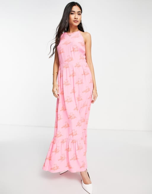 Never Fully Dressed – Limoncello – Różowa wzorzysta sukienka maxi