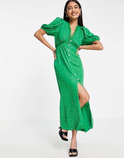 Never Fully Dressed Lindos midaxi tea dress in green star print | ASOS