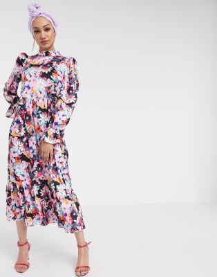 printed long sleeve maxi dress