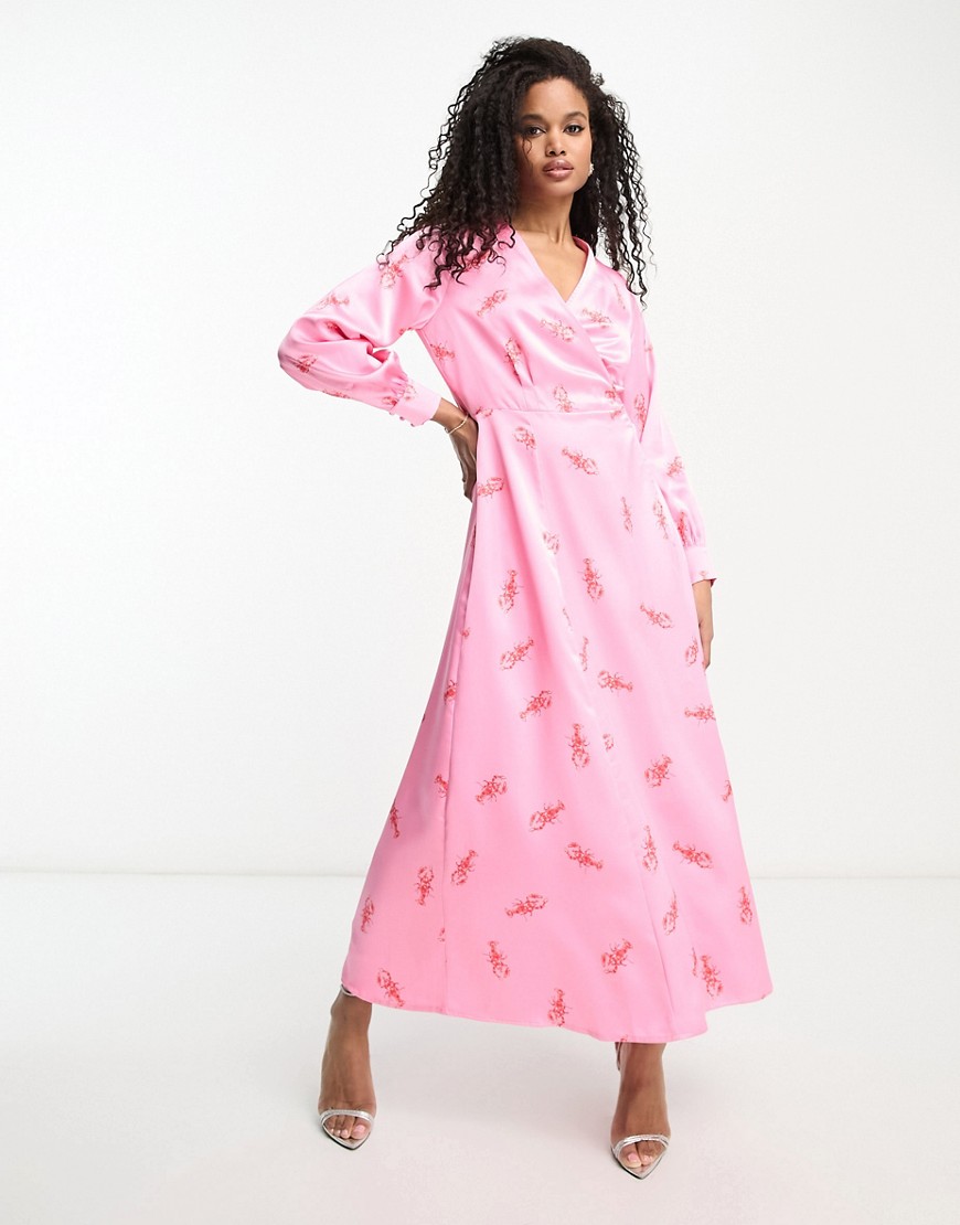 Never Fully Dressed long sleeve lobster midaxi dress-Pink