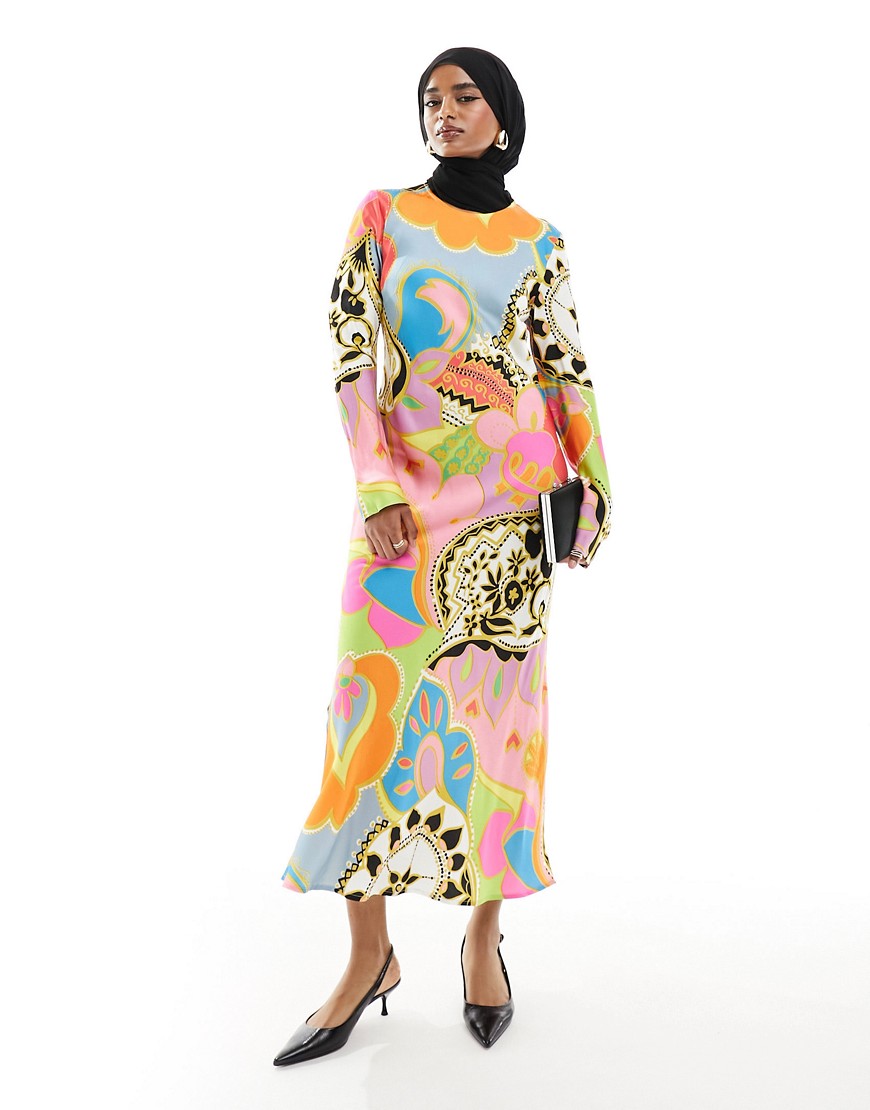 Never Fully Dressed Long Sleeve Maxi Dress In Abstract Floral-multi