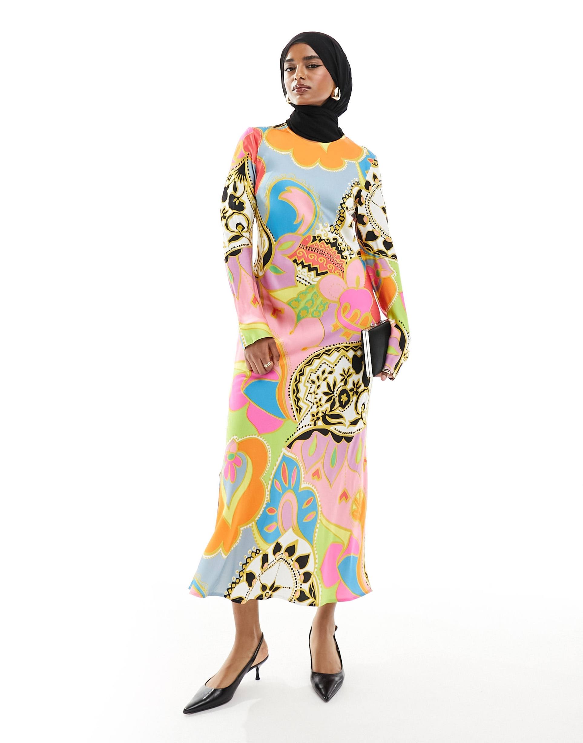 never fully dressed long sleeve maxi dress in abstract floral