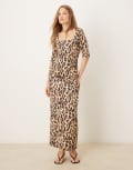 [Never Fully Dressed] Never Fully Dressed long sleeve maxi dress in leopard print-Orange XS Leopard