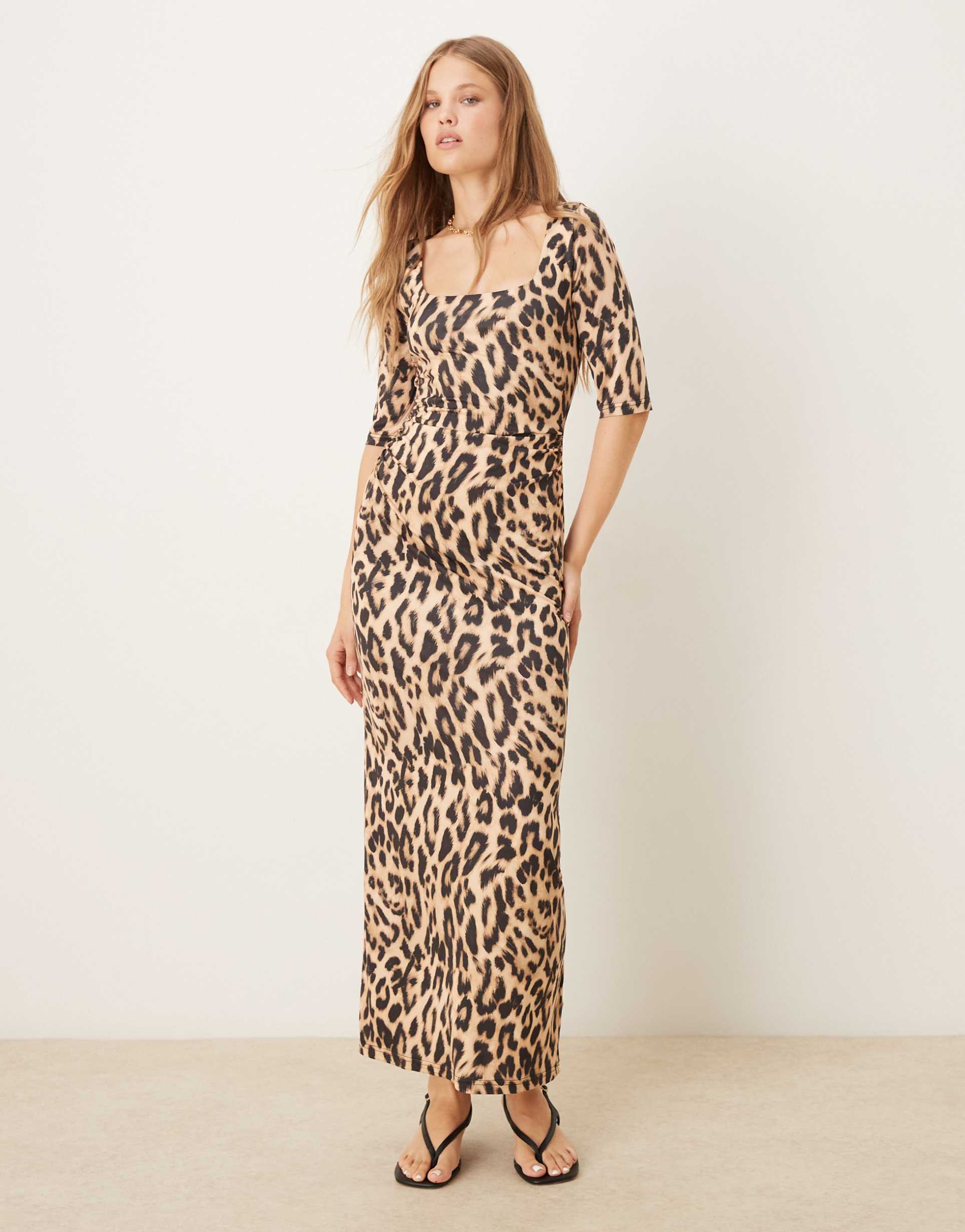 never fully dressed long sleeve maxi dress in leopard print