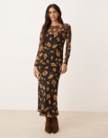 [Never Fully Dressed] Never Fully Dressed long sleeve mesh maxi dress in black and gold 6 Black/Gold