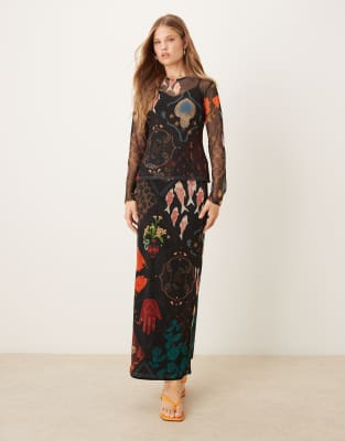 Never Fully Dressed Long Sleeve Mesh Top In Multi