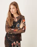 [Never Fully Dressed] Never Fully Dressed long sleeve mesh top in multi-colour motif (Part of a set) 12 Multi-Colour Mesh