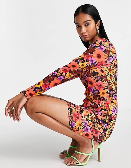 Never Fully Dressed long sleeve mini dress in vibrant floral