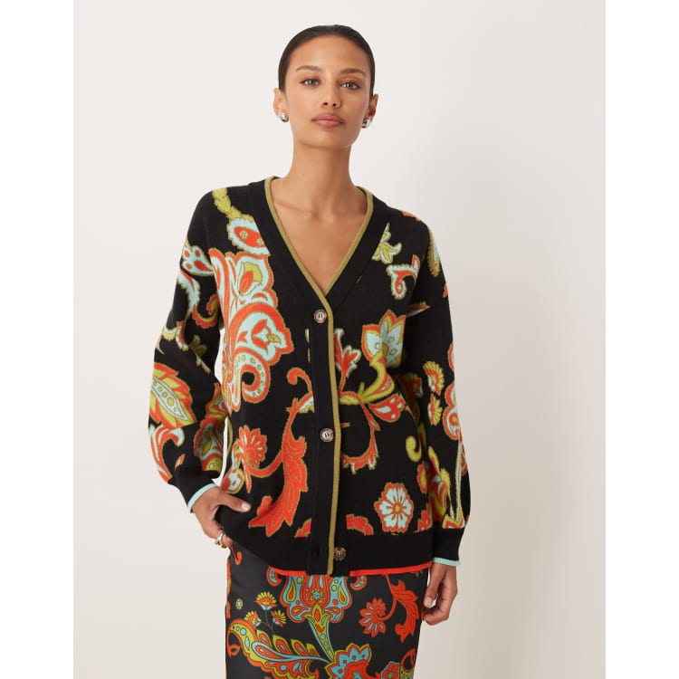 Never Fully Dressed longline cardigan co-ord in black paisley | ASOS