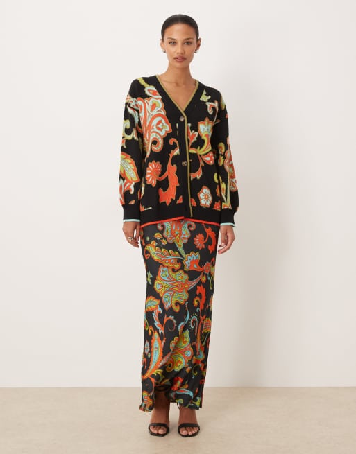Never Fully Dressed longline cardigan co-ord in black paisley, 2 of 4
