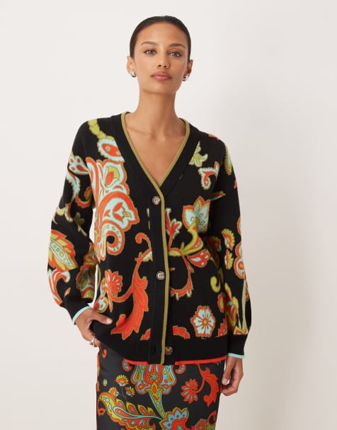 Never Fully Dressed – Longline-Strickjacke in Schwarz mit Paisleymuster, Kombiteil - view 1