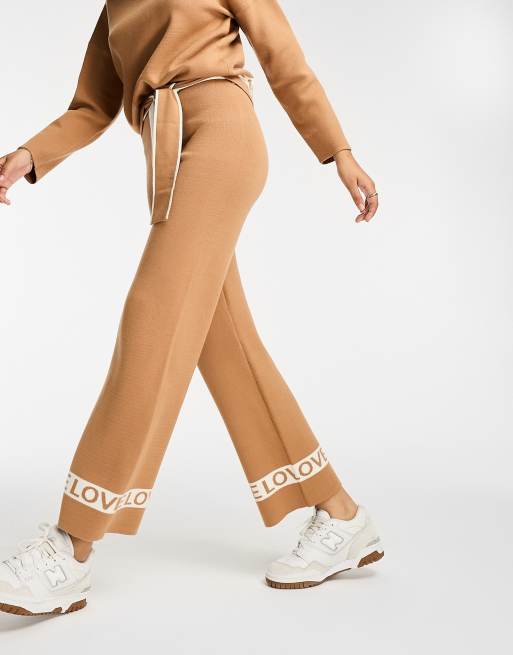 Never Fully Dressed LOVE knit wide leg sweatpants in camel - part