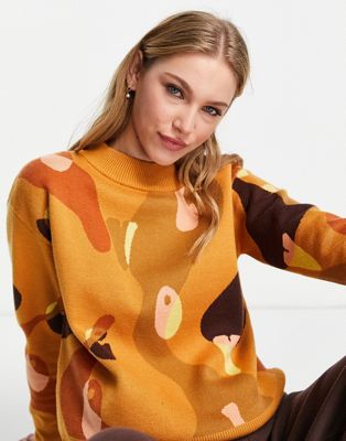 Never Fully Dressed Love print knitted jumper in tan
