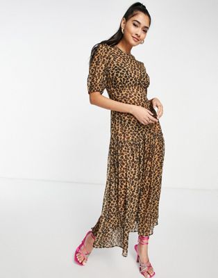 Never Fully Dressed Lucia sheer midaxi dress in leopard print