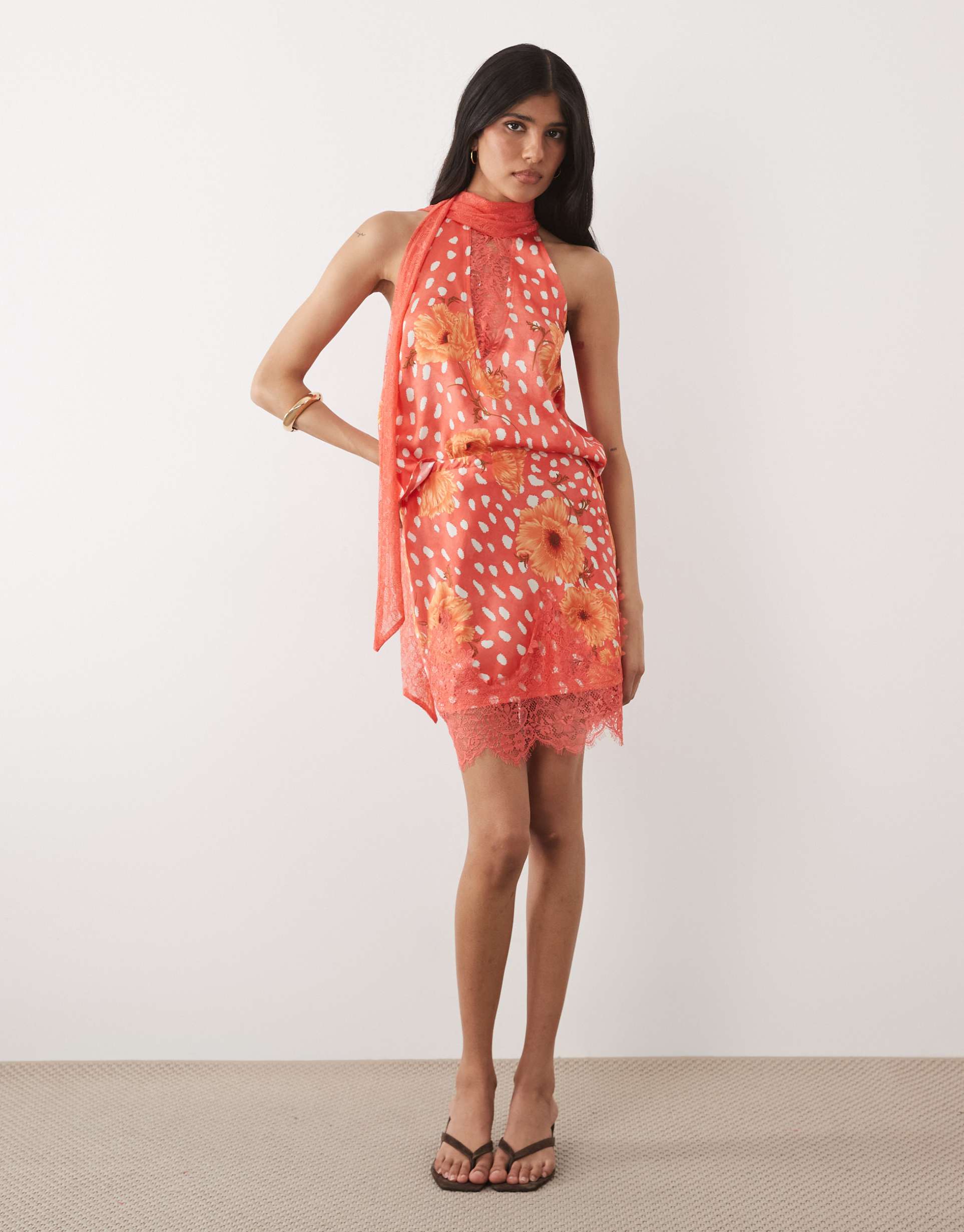 never fully dressed maeva bias cut lace trim satin mini skirt in red print - part of a set