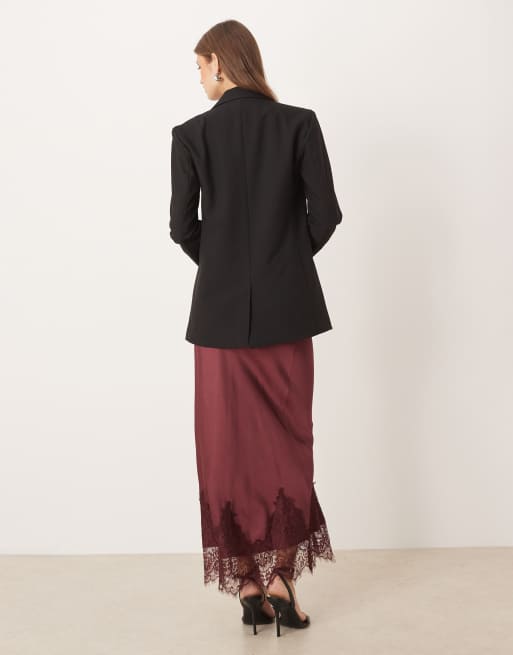Never Fully Dressed – Maeva – Ciemnoczerwona spódnica midaxi z koronkowym wykończeniem, 4 z 5