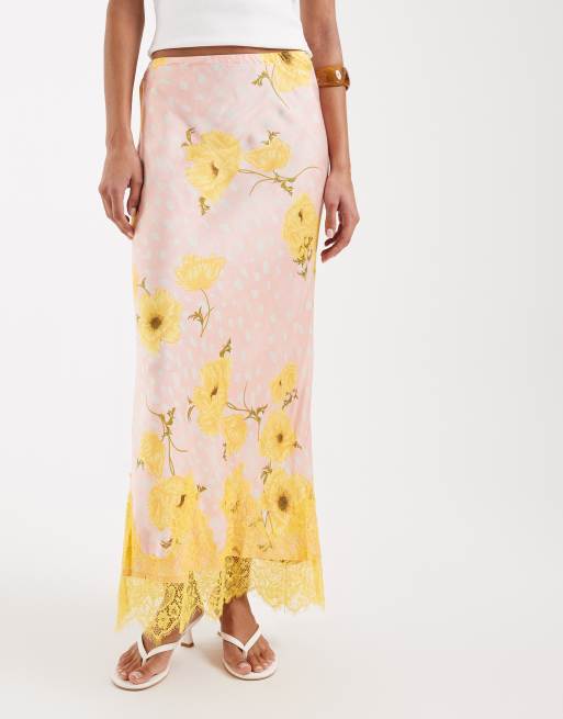Never Fully Dressed - Maeva - Gonna lunga in raso rosa a pois e a fiori con finiture in pizzo, 3 di 5