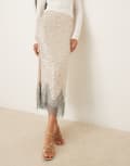 [Never Fully Dressed] Never Fully Dressed Maeva midaxi skirt in silver sequin with lace trim 10 Silver