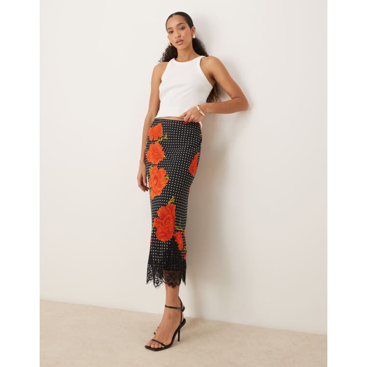 Never Fully Dressed Maeva midi skirt in poppy print | ASOS
