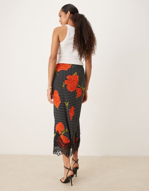 Never Fully Dressed Maeva midi skirt in poppy print | ASOS