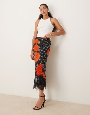Never Fully Dressed - Maeva - Midirock mit Mohnblumenprint-Bunt