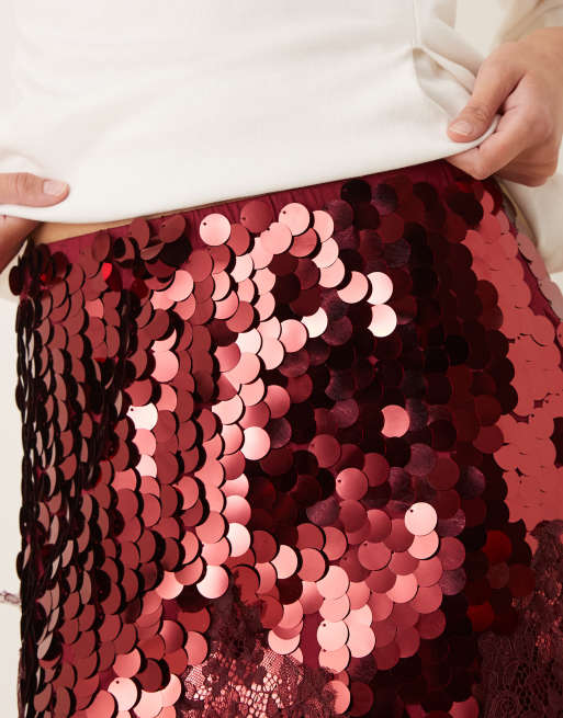 Never Fully Dressed Maeva mini skirt in large sequin in burgundy