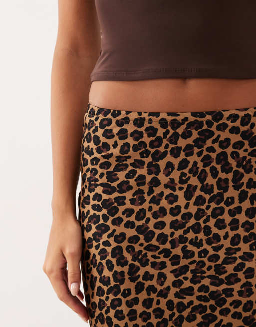 Never Fully Dressed Maeva satin bias maxi skirt with lace detail in leopard print, 6 of 7