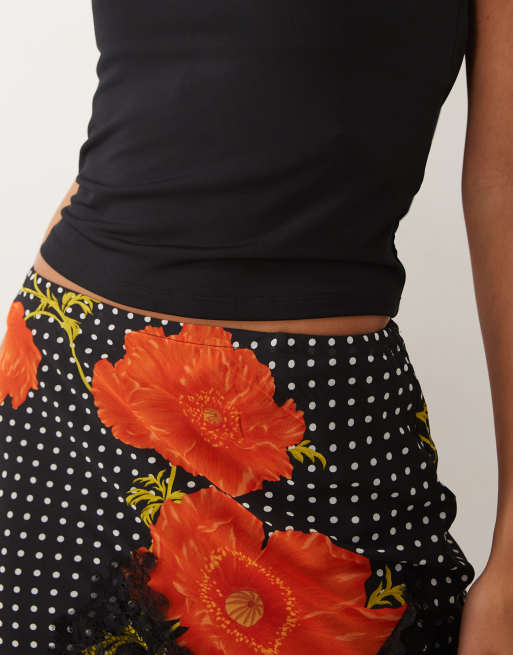 Never Fully Dressed Maeva satin mini skirt with lace trim hem in