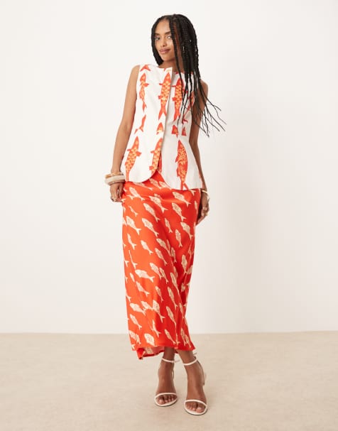 Never Fully Dressed marina print maxi skirt in red (part of a set) - view 1