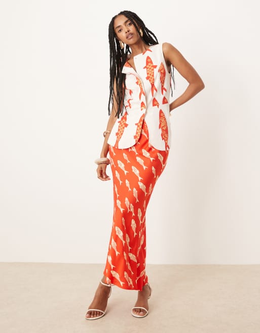 Never Fully Dressed marina print waistcoat co-ord in white | ASOS