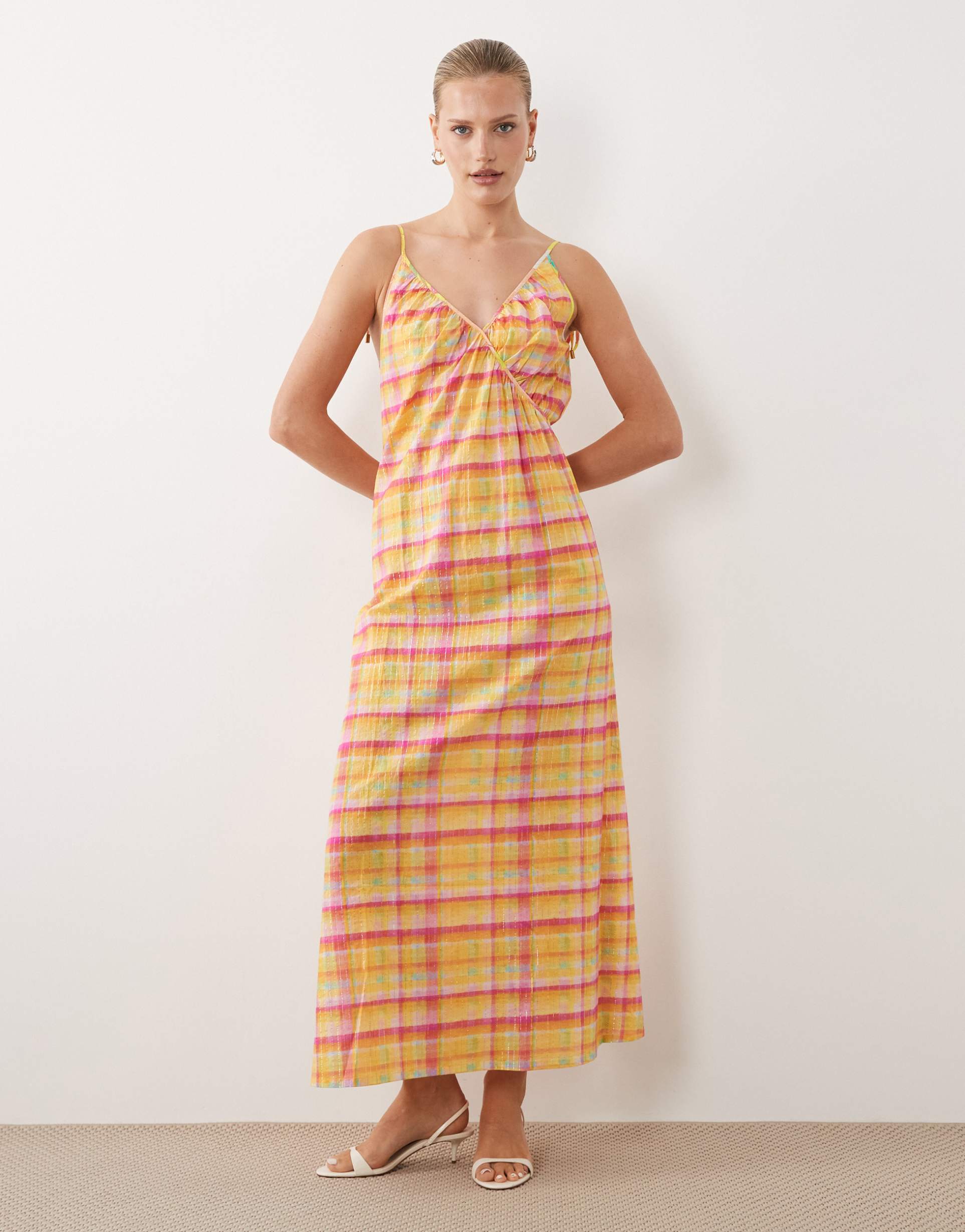 never fully dressed marisol midaxi dress in pink plaid
