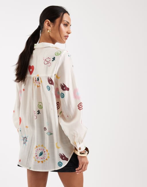 Never Fully Dressed – Marley – Hemd in Cremeweiß mit Anhängerprint, 4 von 4