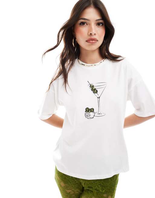 Never Fully Dressed martini t-shirt in white (part of a set)