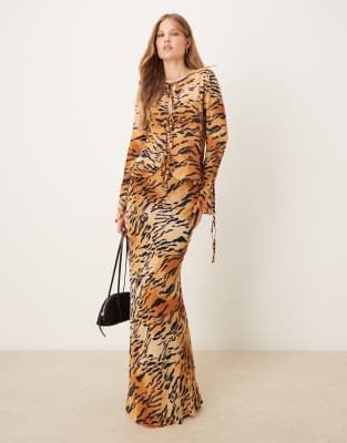 Never Fully Dressed Never Fully Dressed maxi skirt co-ord in tiger print-Multi