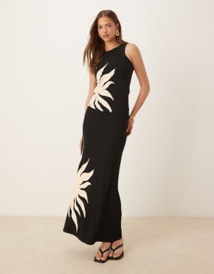maxi skirt in black oversized floral - part of a set