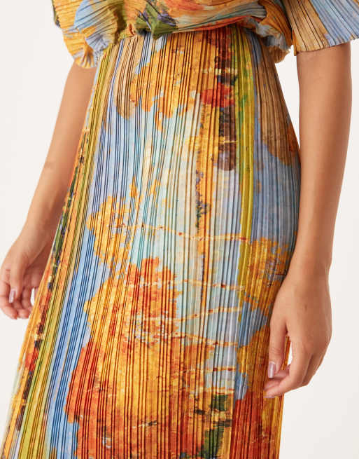 Never Fully Dressed - Maxikjole med plisseringer og kunstnerisk print samt asymmetrisk snit, 4 af 4